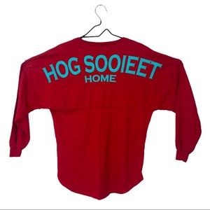 Hog Sooieet Home Arkansas Spirit Long Sleeve Red & Mint Shirt Oversized Small